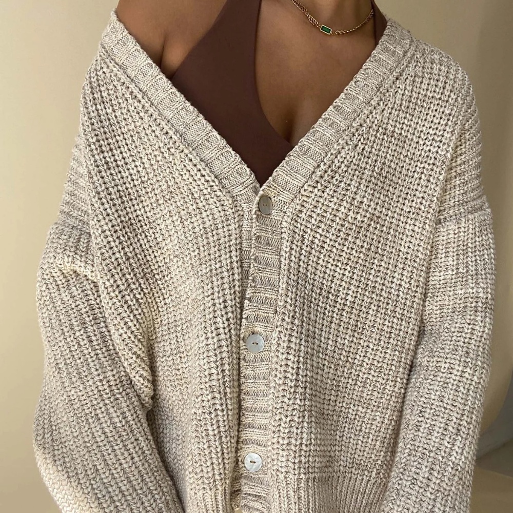 INDIGO LUNA 100% Cotton Helga Cardigan in Oat (One Size)
